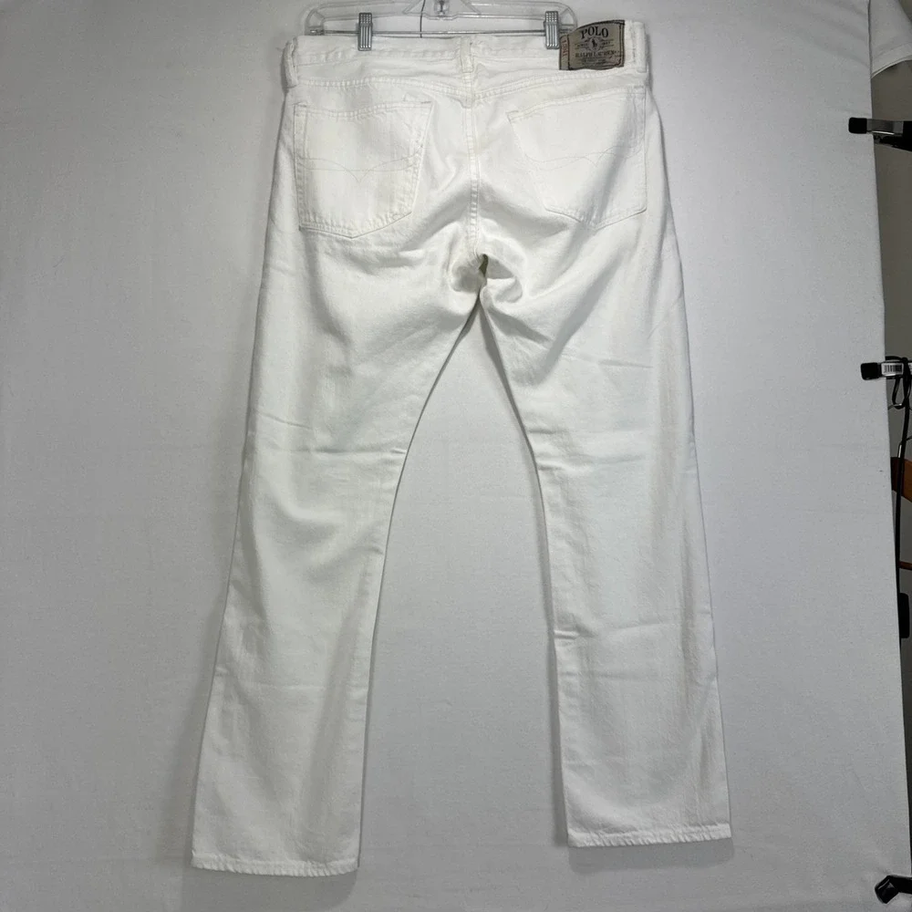 VTG Polo Ralph Lauren Slim Straight 018 Mens 35x30 White Cotton Denim Jean Pants
